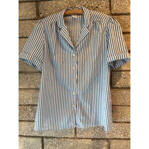 Levi Strauss & Co. Womens Blue & White Striped Button-Up Shirt Size 12 Short Sle